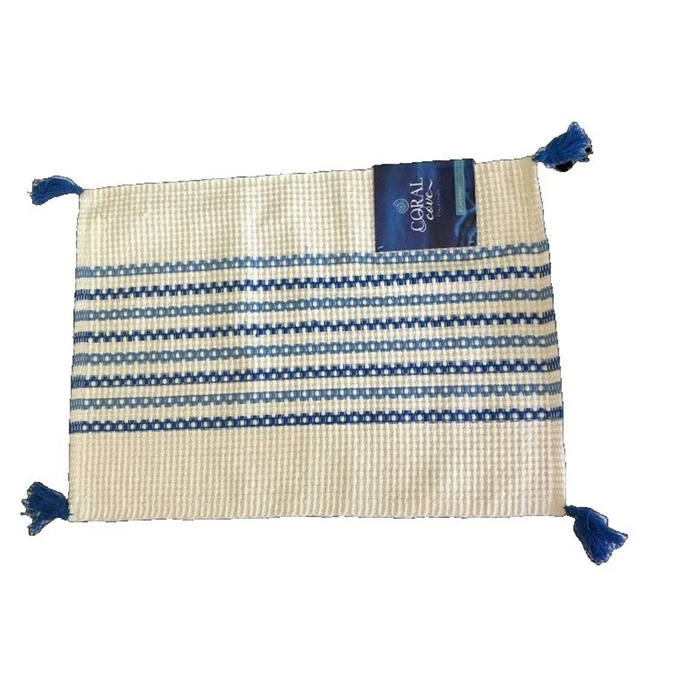 Coral Cove Placemats Ivory Blue Stripe 19